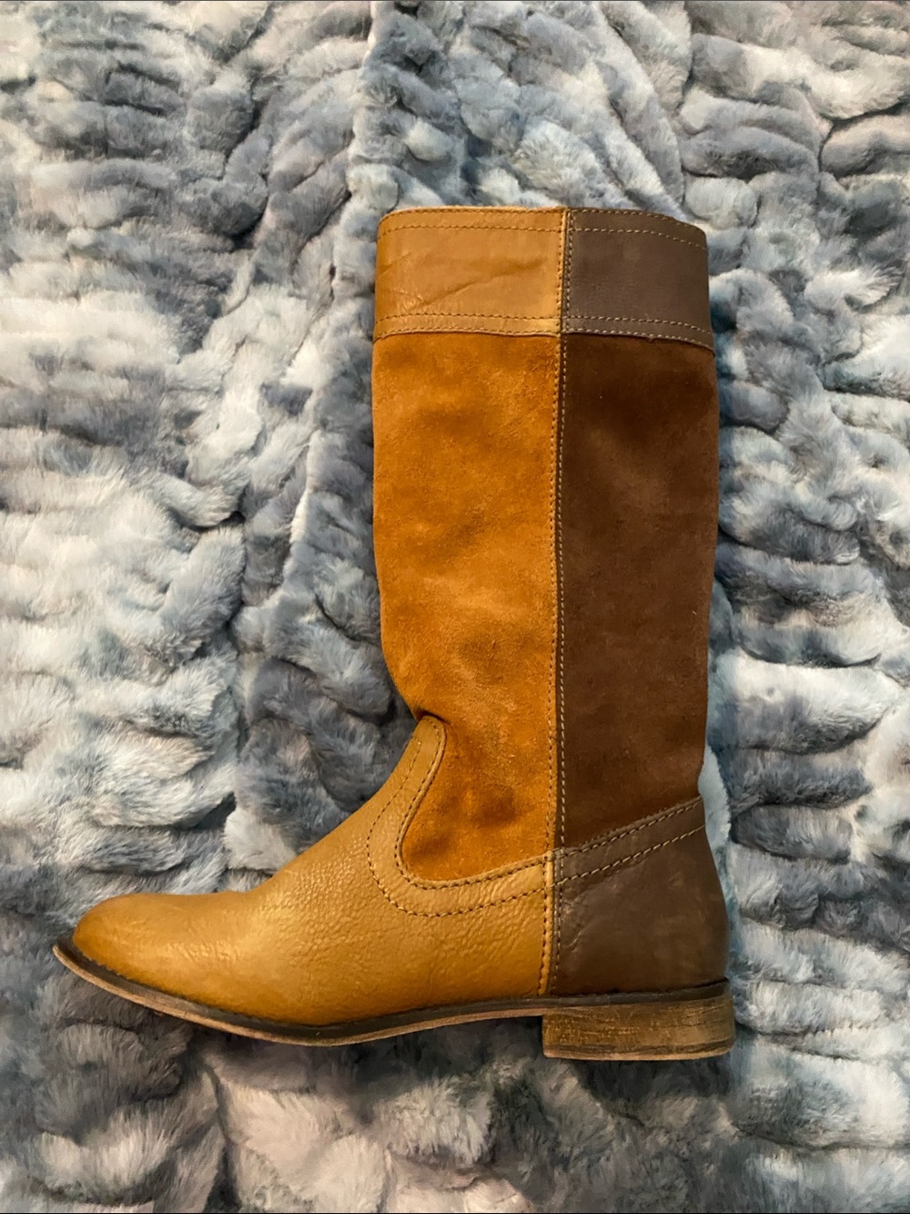 Zara Two-Tone Brown Leather and Suede Mid-Calf Boot